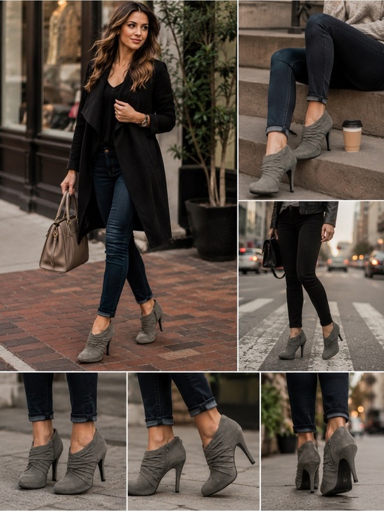 Guess Shoes - Guess Gray Suede Ankle Booties | Ruched Heel Boots | Size 7